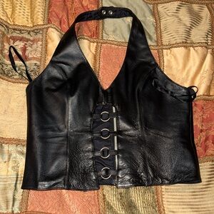 Wilson Leather Maxima Black Leather Halter Top Sz.L